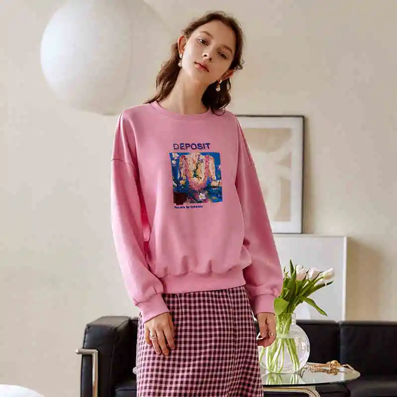 OLrain-sudaderas holgadas Vintage para mujer, jerséis de punto con estampado de manga larga y cuello redondo, Top O21QR53331 2025