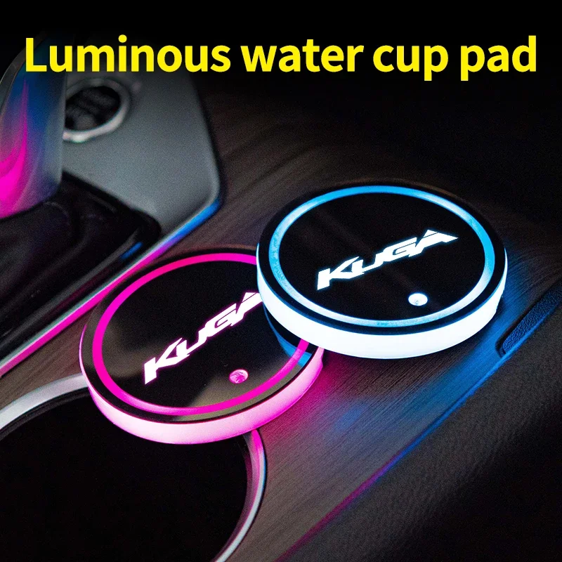 

LED car water cup mat drink holder for Ford Kuga Mk1 Mk2 Mk3 emblem auto interior decorative atmosphere lights