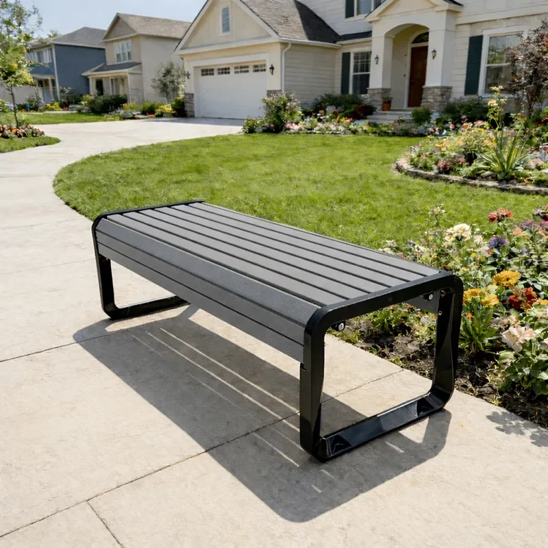 2476X Outdoor Bench PE Plastic Wood Park Chair Cast Aluminum Alloy Public Community Backrest Bench Leisure Garden