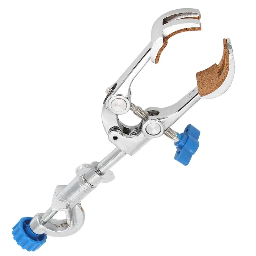 Zinc Alloy Lab Flask Clamp Anti Slip Pad Rotatable Head Four Prong Clamp Adjustable Jaw Heavy Duty Beaker Holder Chemistry Lab