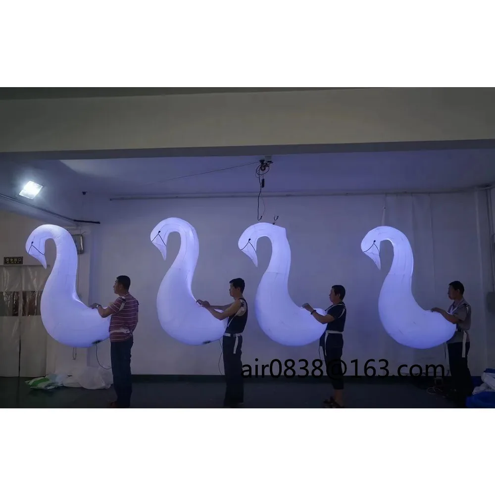 زي بجعة قابل للنفخ يمكن ارتداؤه مع أضواء RGB، دمية طيور قابلة للنفخ للرقص العملاق للبالغين لتزيين حفلات السيرك