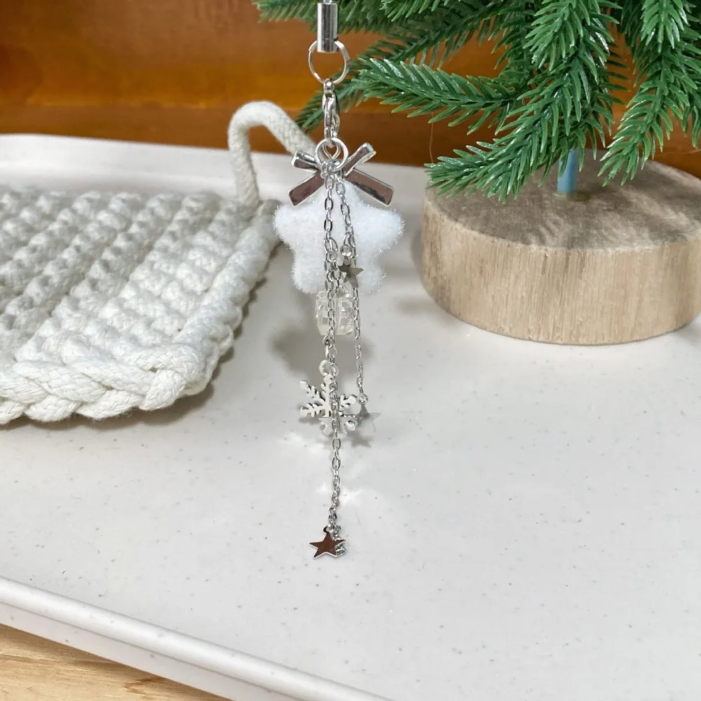 

Cute Bow Snowflake Plush Star Pendant Mobile Phone Lanyard Strap Trendy Hanging Rope Keychain Bag Camera Pendant Christmas Gift