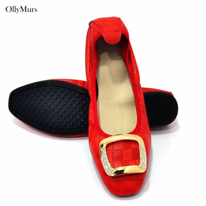 New Arrival Cow Leather With Metal Flats Woman Shoes Italian Style Ladies Comfortable Low Heels Shoes For Party