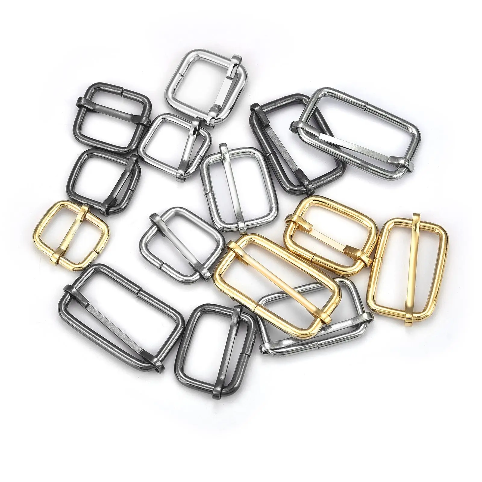 5pcs Metal Slides Tri-Glides Wire-Formed Roller Pin Leather Bag Backpack Buckles Slider Adjuster Bag Strap Accessories 19-39mm