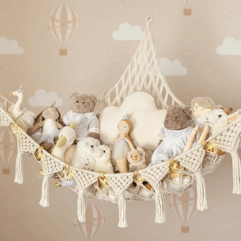 Net Organizer Jumbo Stuffed Animal Hammock Hanging Giant Capacity Mesh Net Holder Macrame Triangle Organizer Holder Room