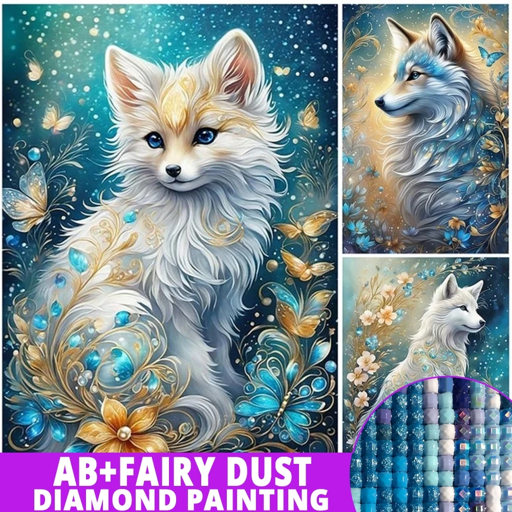 AB Diamond Painting Fairy Dust Arctic Fox 5D Fantasy Aniamls Full Square Round Embroidery Mosaic Cross Stitch For Home Decor