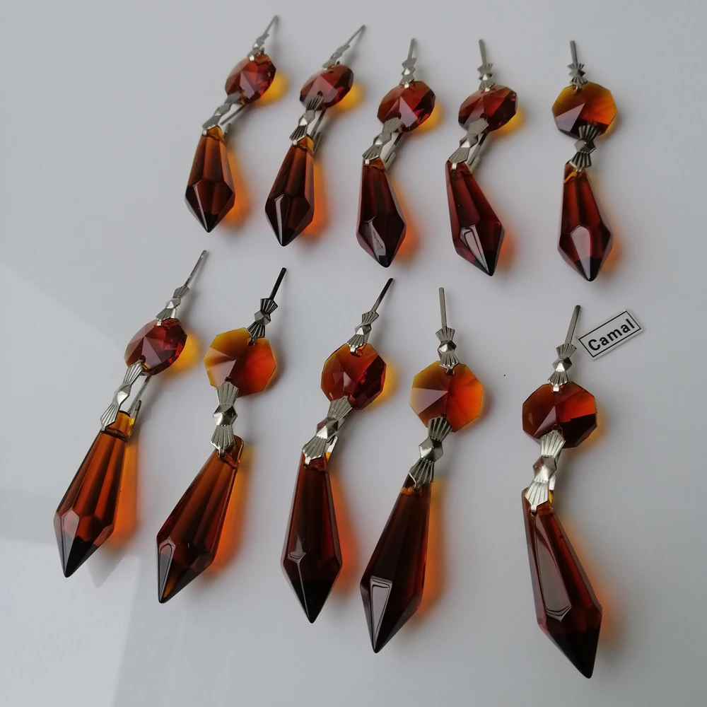 Camal 10 Stuks 38Mm Amber Druppels Hangers Bowtie Pinnen Kristallen Lamp Kroonluchter Prisma Onderdelen Opknoping Home Decor Verlichting Accessoires