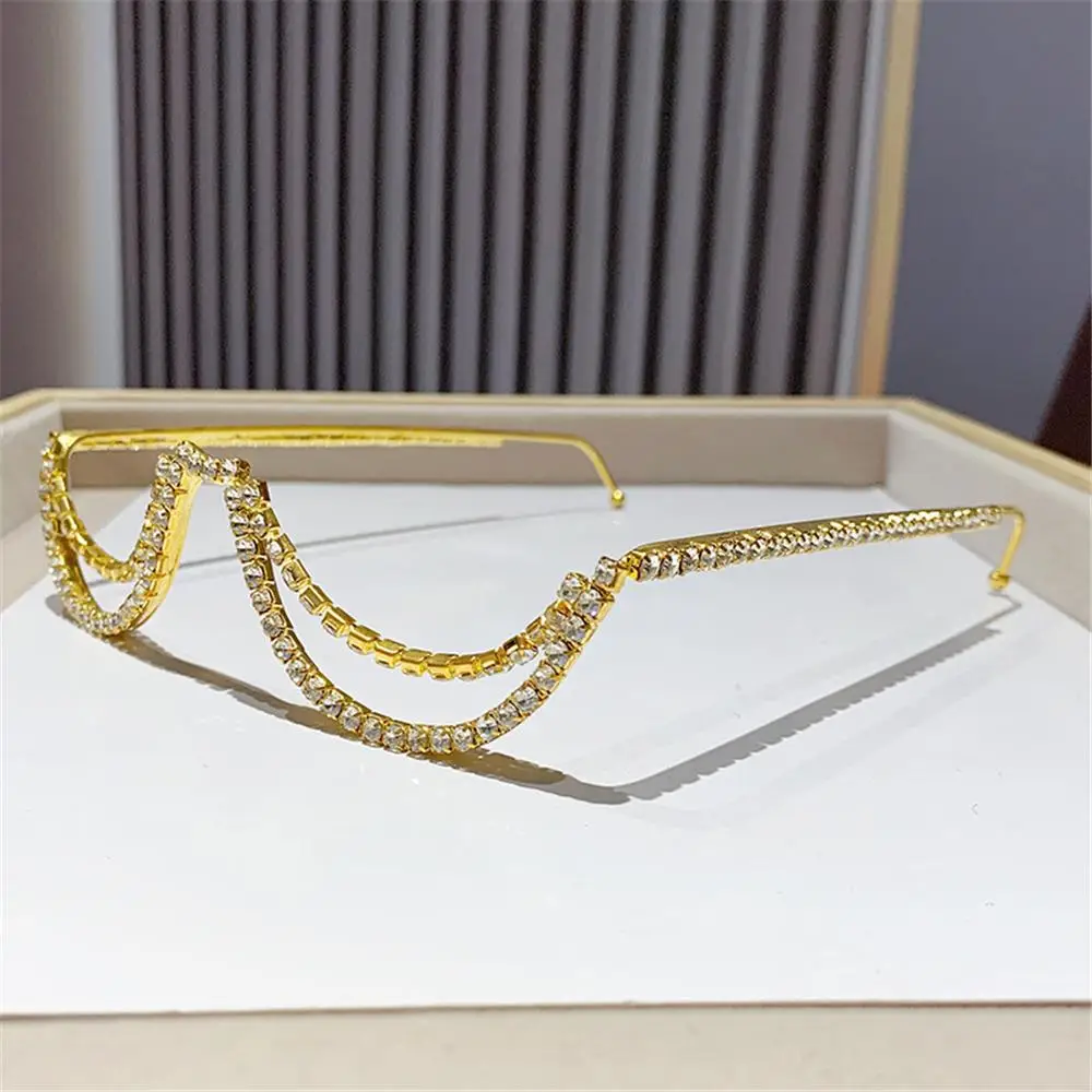 Crystal Moon-shaped Glasses Frame Lensless Gold Silver Street Style Shades Double-Layer Hollow-Out Sunglasses for Women