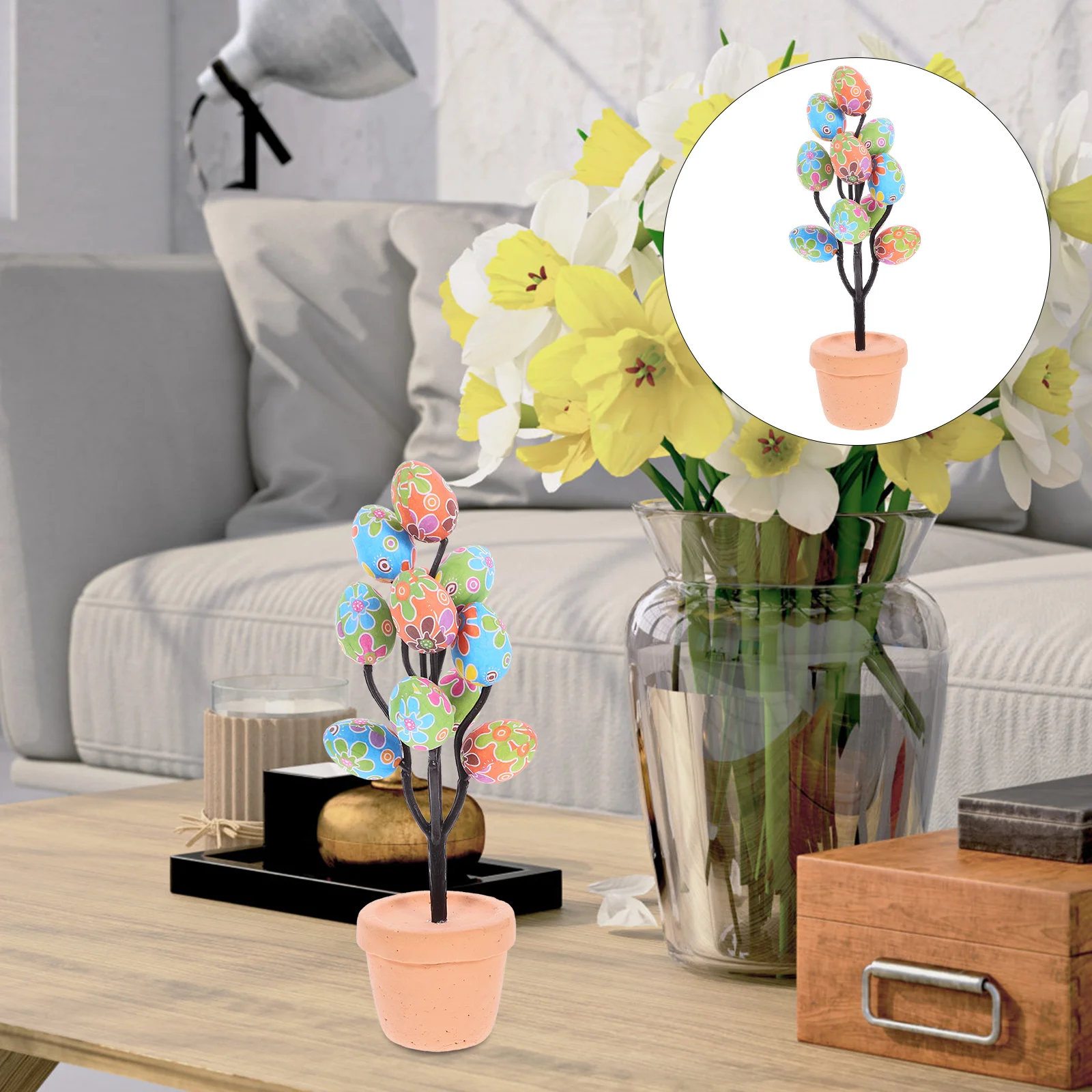 

Easter Egg Bonsai Decor Delicate Artificial Tree Tabletop Centerpiece for Holiday Party Desktop Decoration Supply
