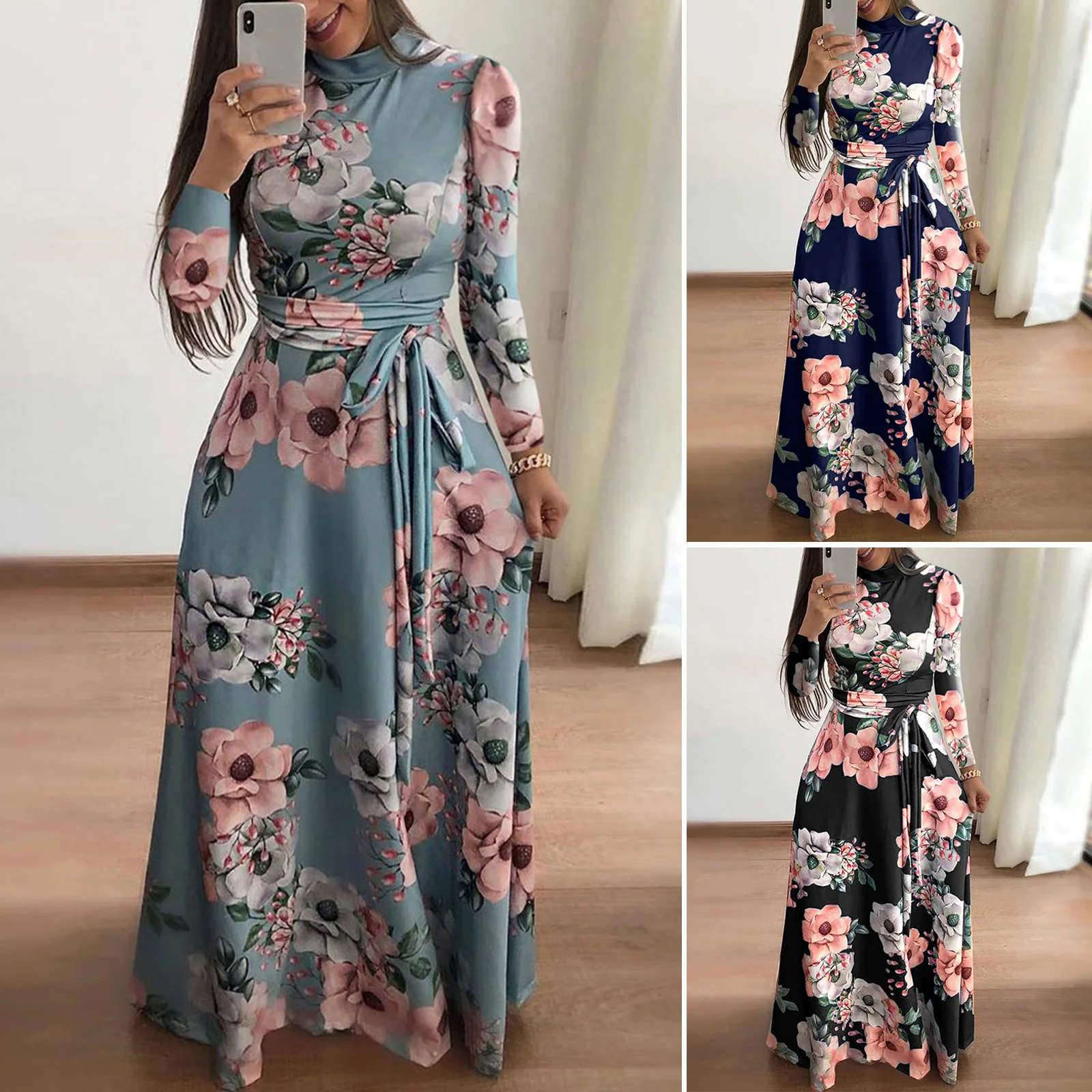 Frauen Lang-oder Kurzarm bedrucktes Schnür kleid haut freundliches weiches Stoff langes Kleid tolles Geschenk für Ihre Geliebte Freundin