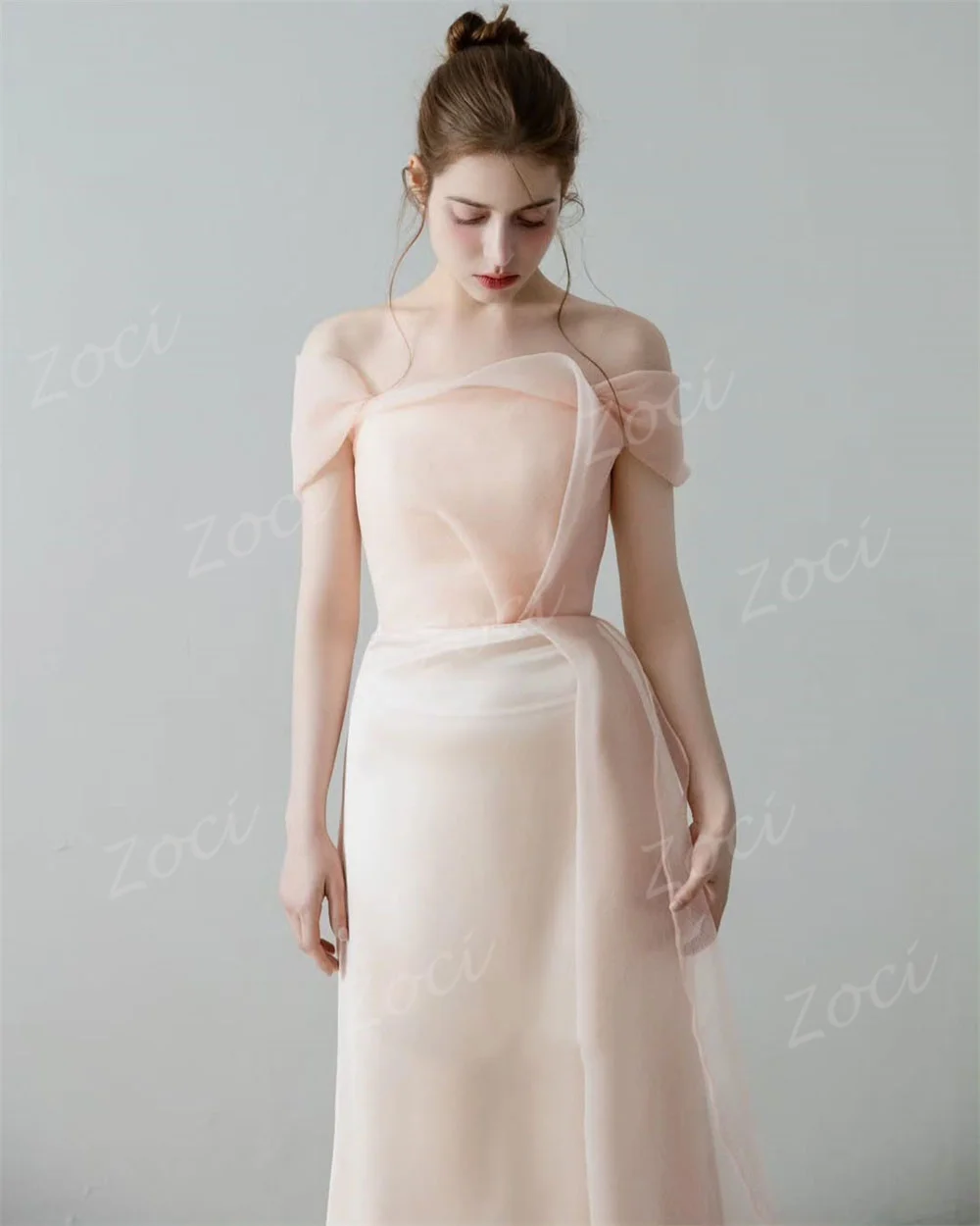 Zoci moderno laranja sem alças vestidos de baile coreia fotos de casamento vestido de organza sereia vestido de noite vestido de casamento personalizado