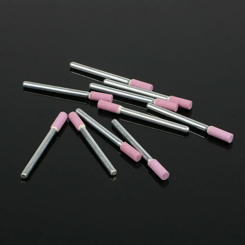 10pcs 4mm Mounted Grinding Stones For Rotary Tools, Pink Sharpening Bits For Chain Saw Deburring And General Purpose Grinding
