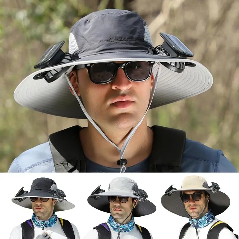 

Summer Solar Fan Hat Outdoor Fishing Hat Fan Solar Charging Big Wind Summer Big Rim Sunblock Hat Male Visor Fisherman Hat