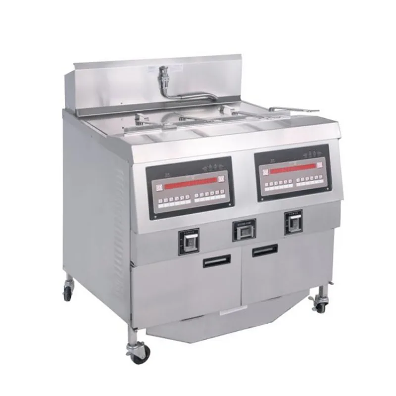 Commercial Freestanding Fried Chicken Fryer 1-Tank 2-Basket Electric Open Deep Fryer with Wheels