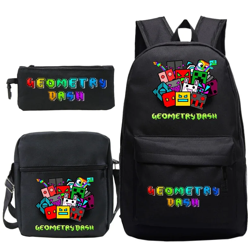 

Children's Backpack Geometry Dash Printing Backpack 3pcs Set Lightweight Softback School Bags for Boys Teenager Laptop Backpack