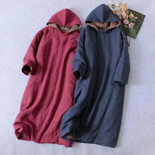 

2025 Winter New Women's Cotton Robe Commuter Hooded Long Cotton Robe