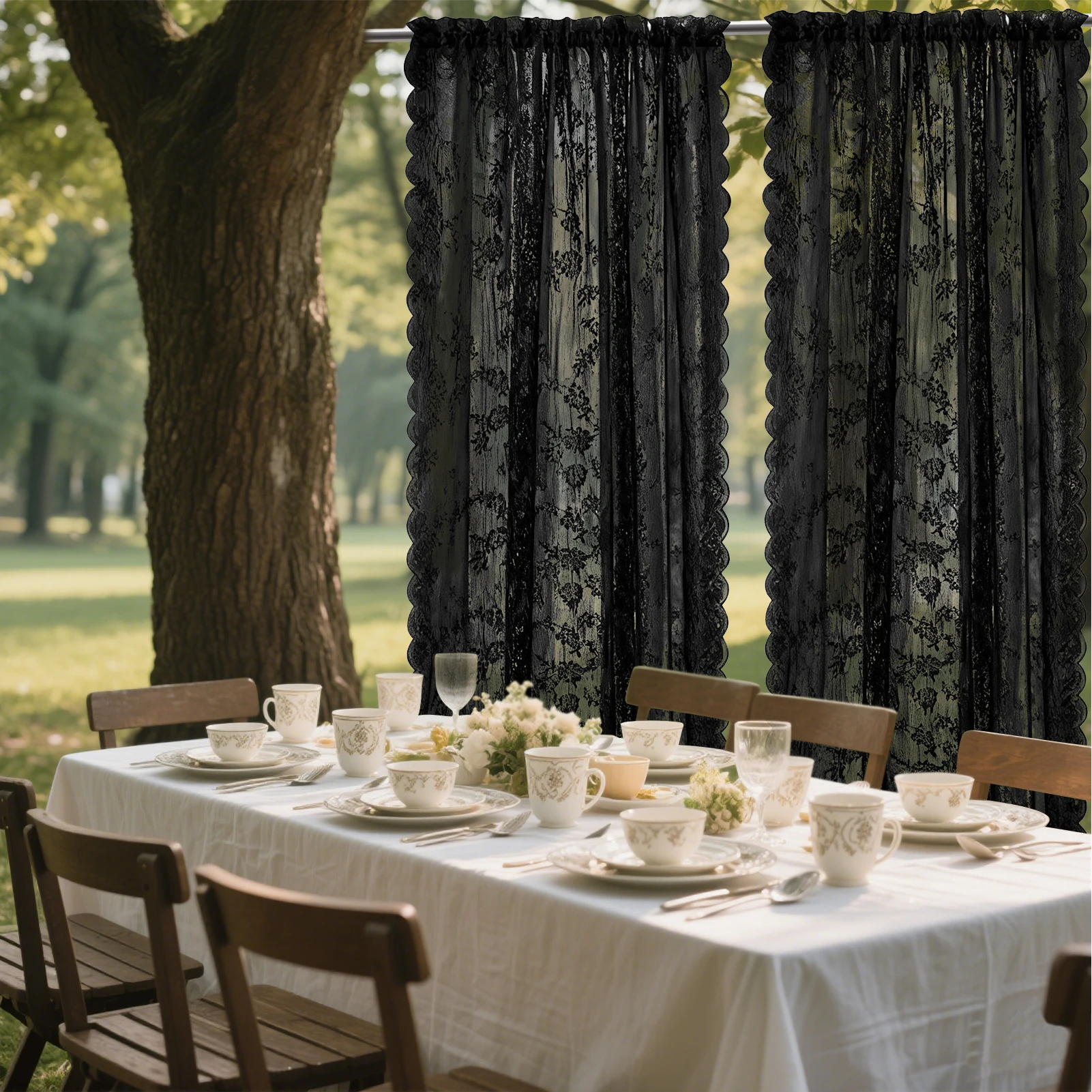 Durchsichtiger Vintage-Vorhang aus Spitze, romantisches Blumenmuster, durchsichtige Halbfenstervorhänge für Wohnzimmer, 2-teilige Stangentasche, Schattierungsvorhang – Detail 16