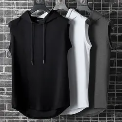 Gym Clothing Mens Hooded Tank Top Soft Cotton Sleeveless Vest Male Bodybuilding Stringer Workout fitness shirt vest Tanktop