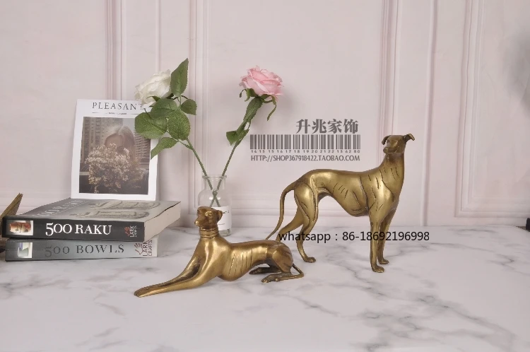 India Imported Brass Pure Copper Greyhound Decoration Copper Handicrafts Soft Decoration Model Room Car Copper Dog Ornaments