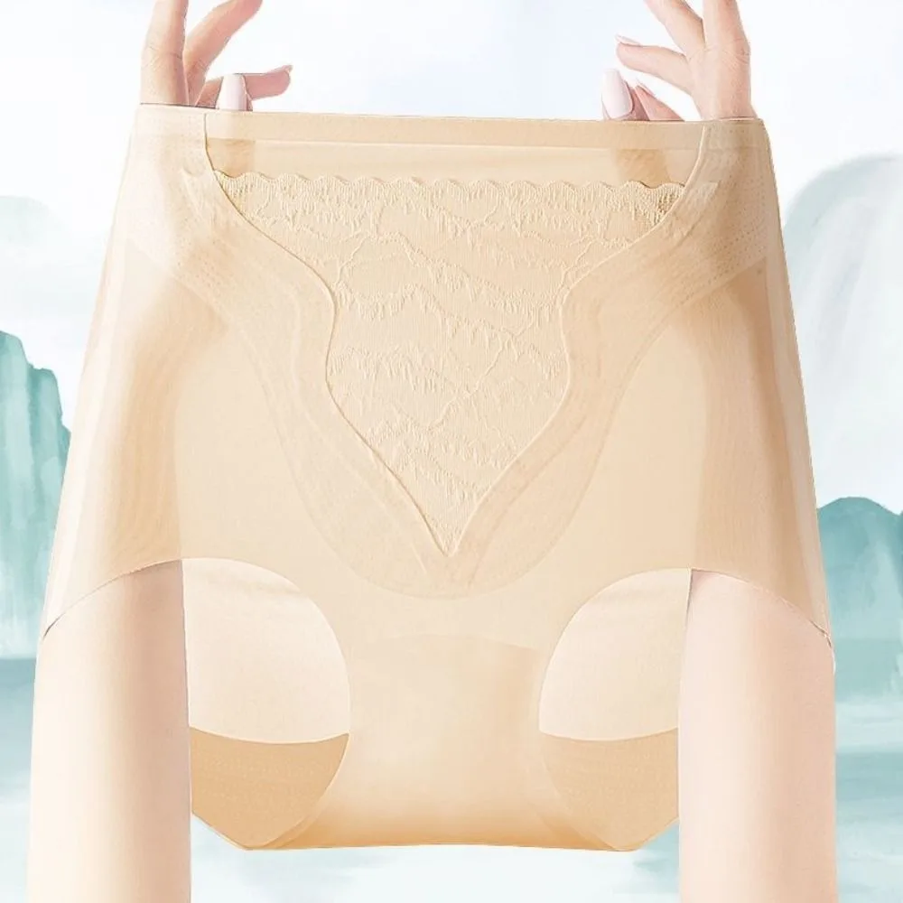 

Comfortable Ice Silk Seamless Panties Solid Color Underpants High Waist Briefs Ultra Thin Breathable Underwear for Women Summer