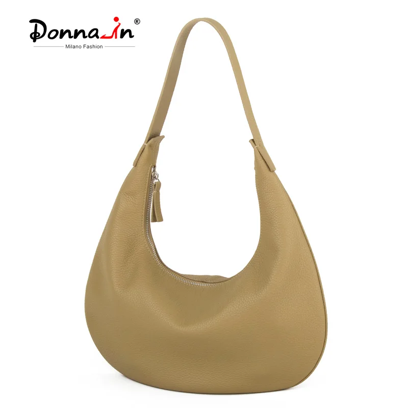 

Donna-in First Layer Cow Leather Half Moon Handbag Genuine Calfskin Crescent Shoulder Hobo Bag Full Grained Casual Commute