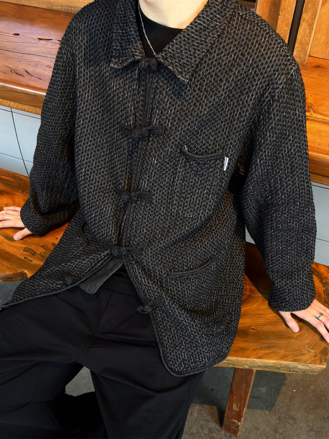 New Chinese Style Button down Casual Men's Denim Jacket Loose Fit Spring Autumn Fashionable High Street Cool Coat