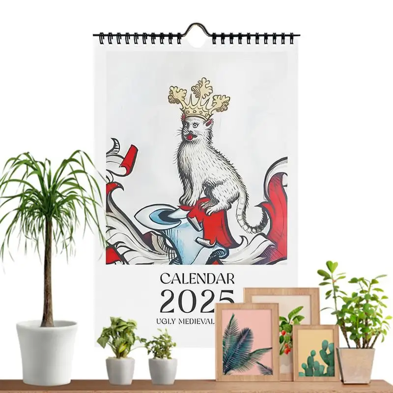 Gatos medievais 2025 calendário de parede 11x8 Polegada calendário de gato engraçado gatos engraçados calendário de parede 2025 calendário mensal planejador para adolescentes