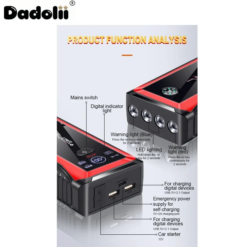 Rozrusznik Samochodowy Urządzenie Rozruchowe Akumulator Power Bank 12V 98000mAh Jumpstarter Auto Buster Awaryjny Booster Ładowarka Samochodowa Rozruch