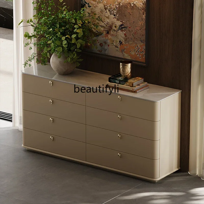 V Light luxury living room natural marble bucket cabinet Italian storage TV cabinet locker integrated