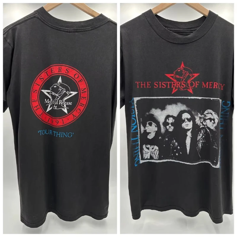 Sisters of Mercy 1990 Tour Men's Commemorative T-shirt Harajuku Street Retro Street Style Daily Casual Comfortable Dressing