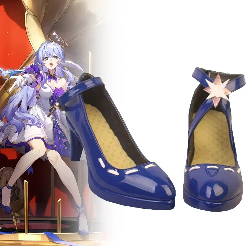 

Game Honkai: Star Rail Robin Cosplay Shoes Adult Women Lolita Blue High Heels Boot Halloween Masquerade Party Costume Prop