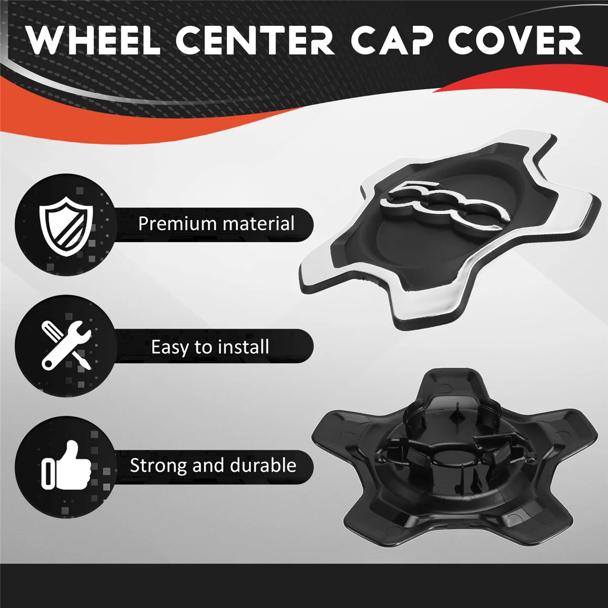 Car Wheel Center Cap Cover 6AN69LXHAA 735626312 for Fiat 500X 2016-2022 Dust Cover Car Accessories,Black & Silver