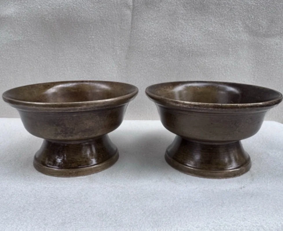 

2.36" Old Chinese Tibetan Buddhism Copper Short feet Butter Lamp a pair