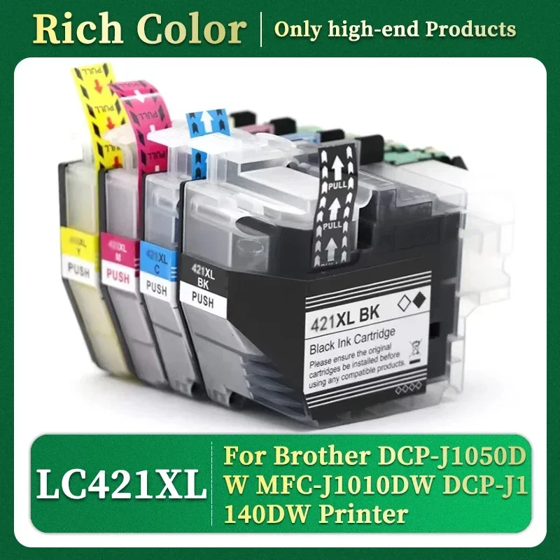 Cartucho de tinta de inyección de tinta Compatible con Color LC421XL LC421 421XL de alta capacidad para impresora Brother DCP-J1050DW MFC-J1010DW DCP-J1140DW