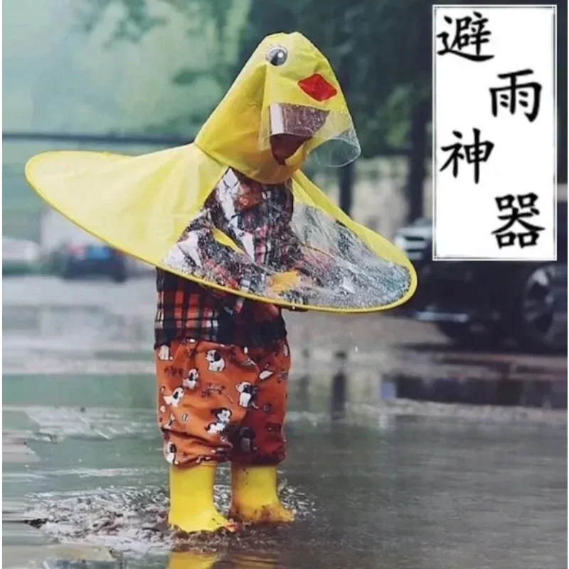 

Cute Raincoat Cartoon Duck Kids Rain Coat UFO Children Umbrella Hat Magical Hands Free Tops Boys And Girls Windproof Rainwear