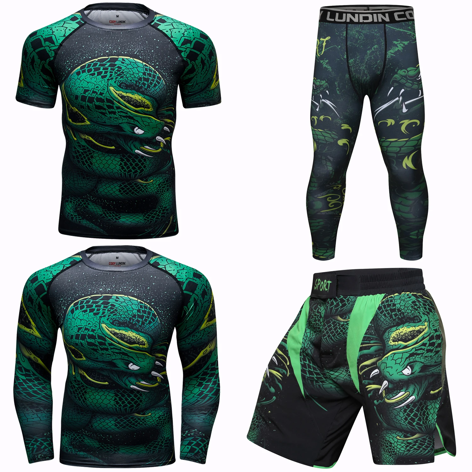 Mma Bjj Koszulka kompresyjna + zestawy spodni Sublimowane Jiu Jitsu Rashguards Zielone stroje sportowe Rashguard Koszulki bokserskie Spodenki Muay Thai