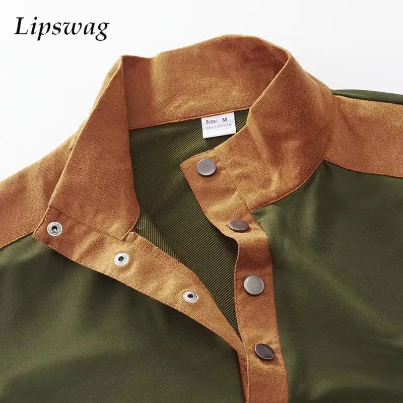 

Daily Casual Mens Sweatshirt Fashion Patchwork Stand Collar Buttoned Tops For Men 2024 Autumn Fashion Men Long Sleeve Pullovers