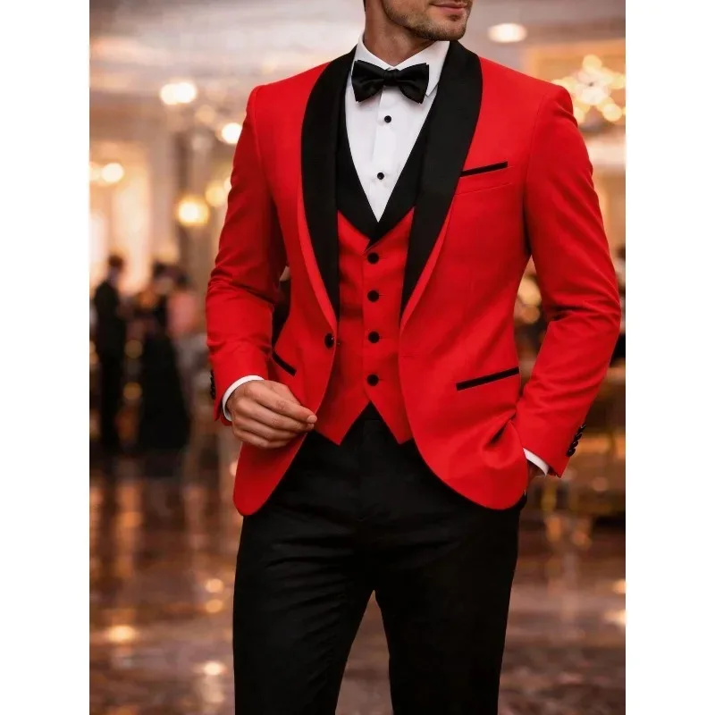 

Four Seasons Men's Color Block Suit 3 Piece Slim Fit Business Blazer Stage Performance Outfit