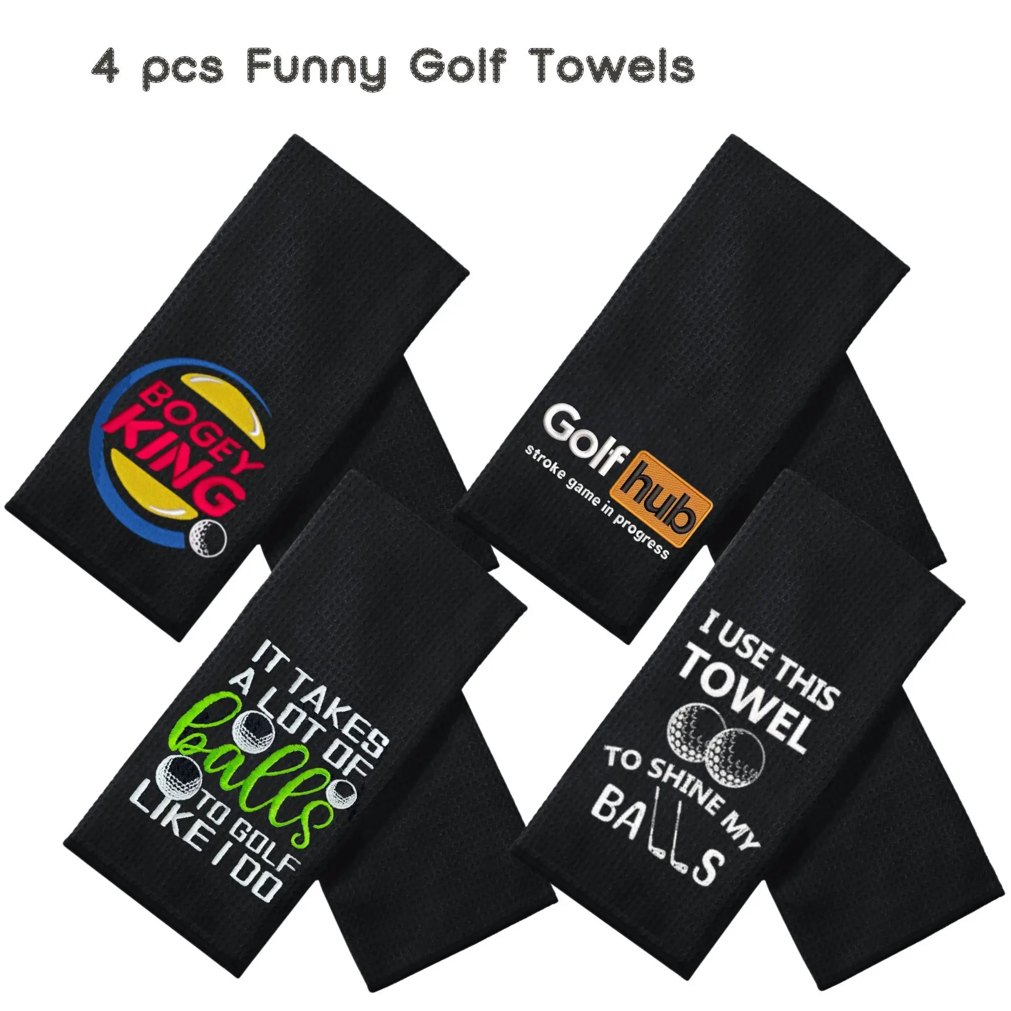 4 قطعة منشفة جولف مضحكة مناشف جولف مطرزة لحقائب الجولف مع مشبك هدايا نادي الجولف للرجال والنساء هدايا عيد الميلاد لكرة الجولف