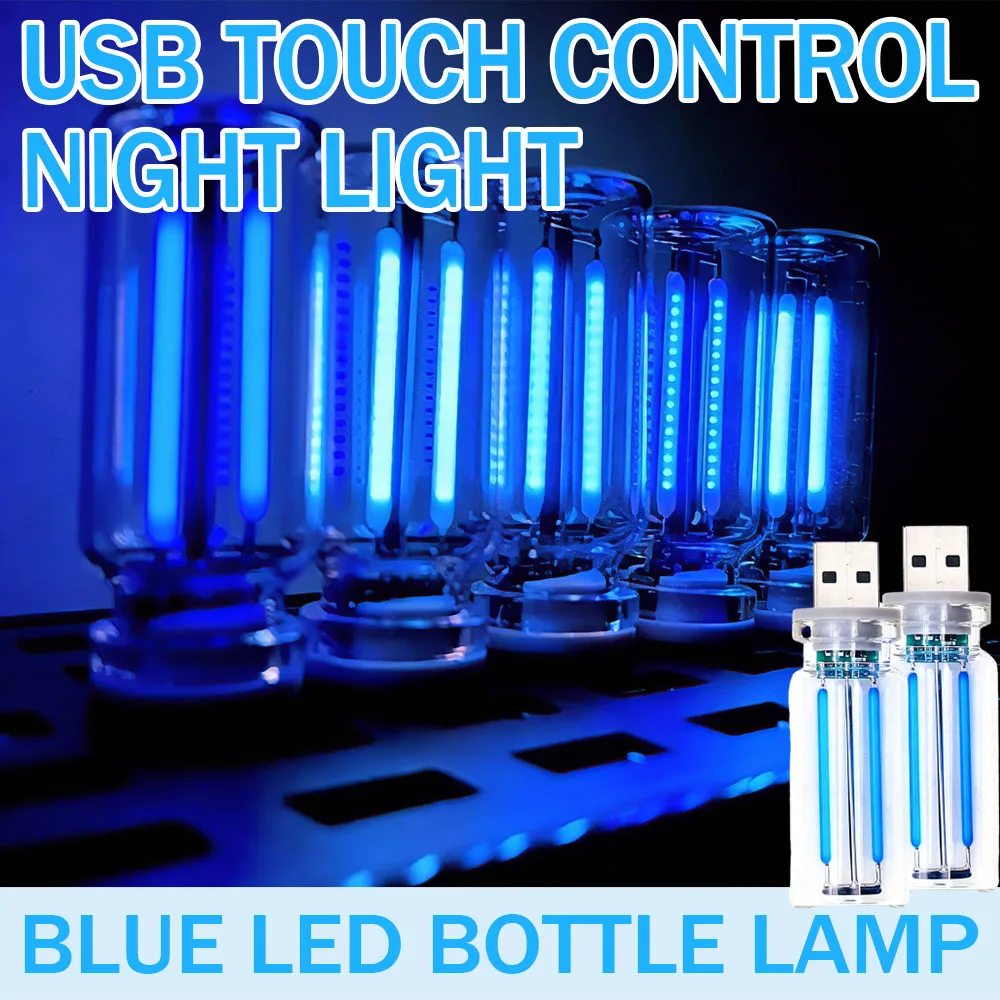 USB nightlight: new touch bedside and car atmosphere lights, ceramic LED glass bottle room decoration nightlight General Motors (blue light).