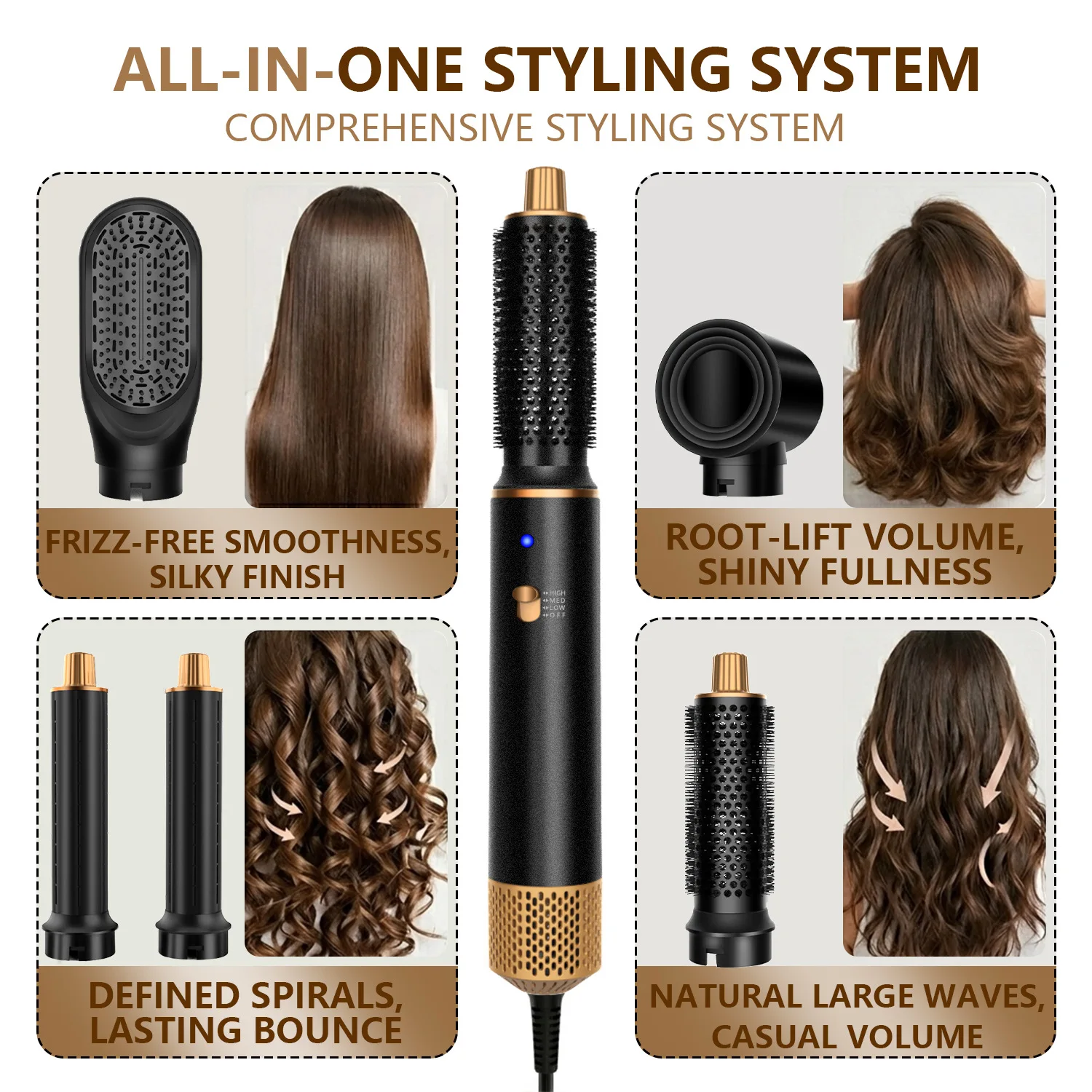 Five in one hot air comb, automatic rolling and straight blowing, multifunctional styling, high-speed hair styling wand