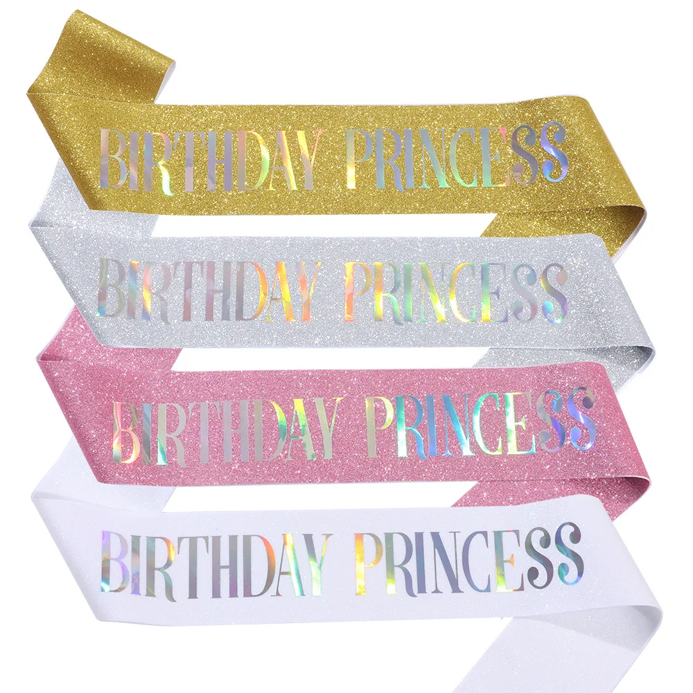 Birthday Princess Sash for Girl Women Happy Birthday Party Decoration Supplies Glitter Satin Birthday Sash