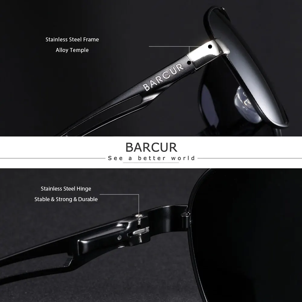 BARCUR High-End-Temperament-Herren-Sonnenbrille mit UV-Schutz ist unverzichtbar für die tägliche Reise, um Blendung zu reduzieren. Markenverpackung – Detail 1