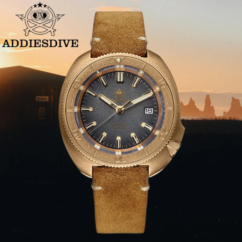 

ADDIESDIVE AD2097 Men‘s Watch CUSN8 Bronze Solid Sapphire Glass C3 Super Luminous 10Bar Waterproof Automatic Mechanical Watches