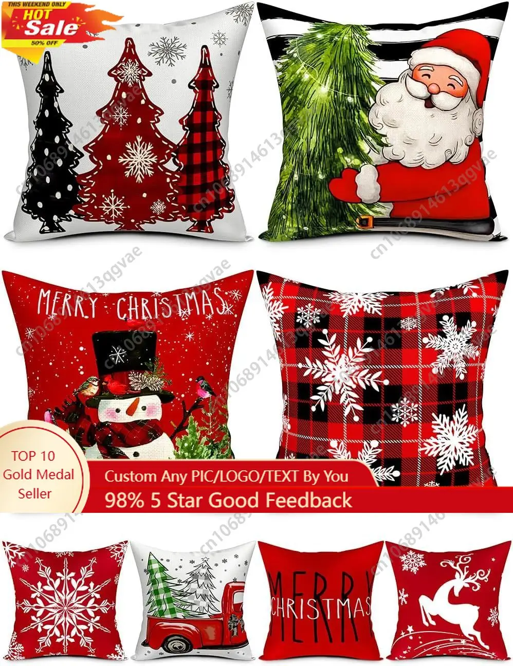 

Double-Sided Print Christmas Pillow Covers 20''x20'', Set of 4, 8 Christmas Patterns Christmas Tree, Snowman, Snowflakes, Merry