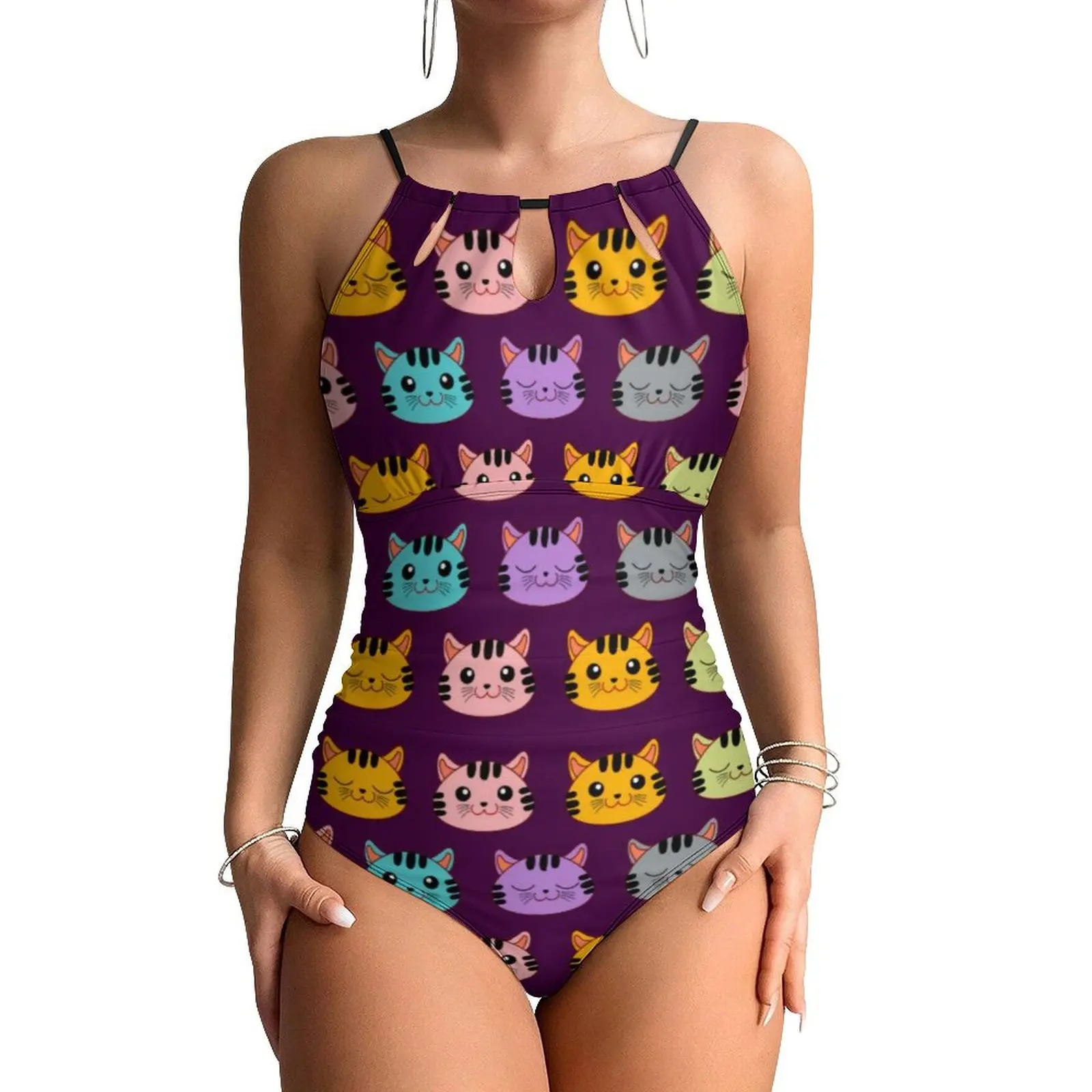 Cool Cats Swimsuit Sexy Cute Animal Print One-Piece Swimwear Push Up Swimsuits Novelty Beach Beach Outfits