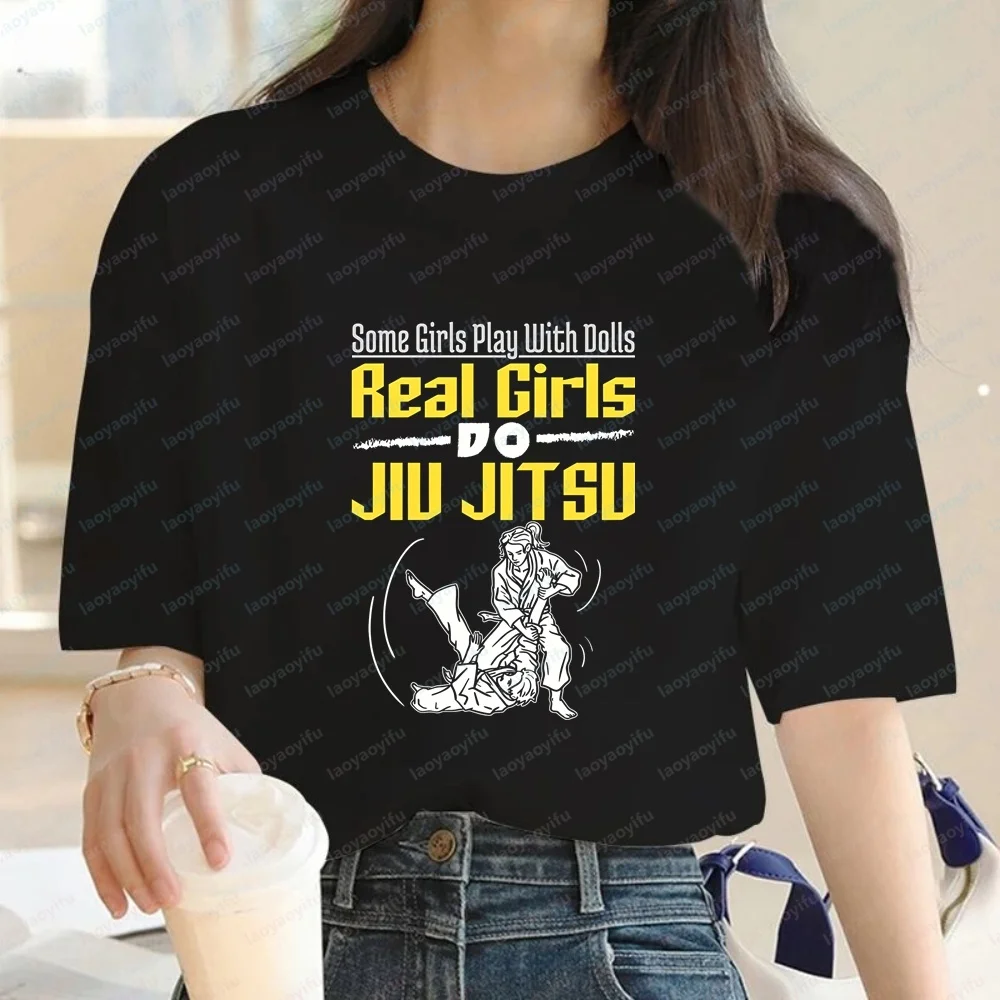 Real Girls Do Jiu Jitsu BJJ Embroidered T-Shirt - Trendy Short-Sleeved Shirt for Both Men and Women - Comfortable T-Shirt