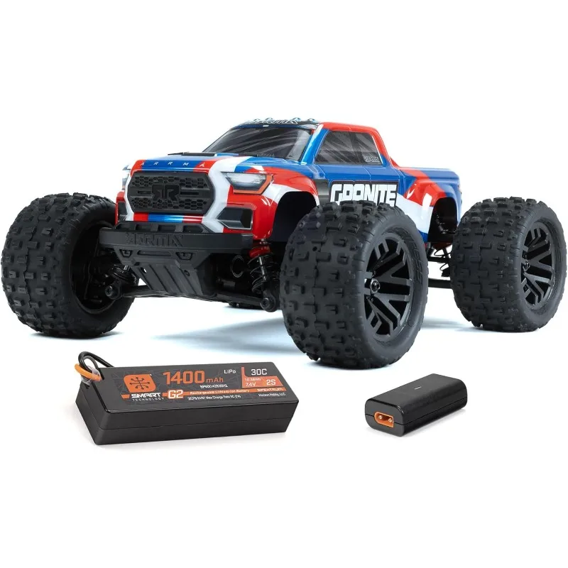 شاحنة RC 1/18 جرانيت GROM MEGA 380 نحى 4X4 Monster Truck RTR مع بطارية وشاحن، أزرق، ARA2102T1