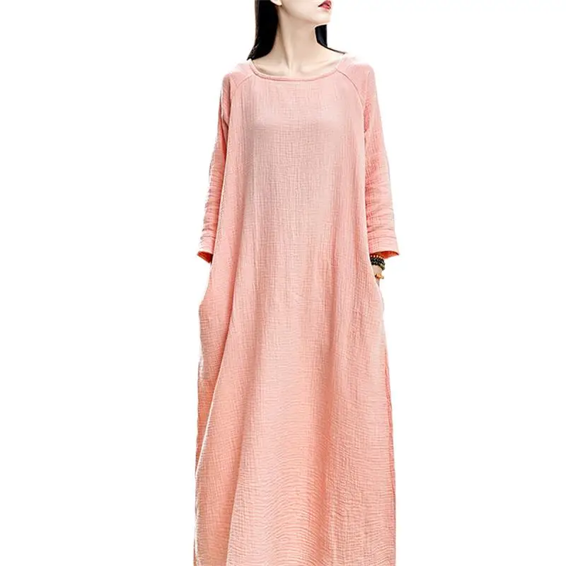 Spring Elegant long maxi Dress Autunm loose Casual long sleeve cotton linen Dress Bohemian Vestido Female Robe Roupas femininas