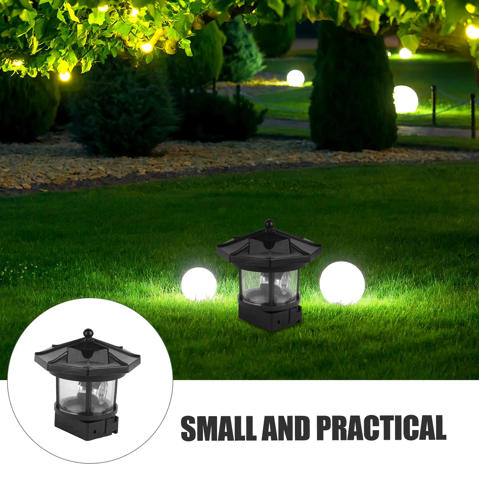Solar Rotating Lighthouse Light 360° Waterproof Garden Landscape Lamp Outdoor Solar Powered Beacon For Yard Patio Pathway Black